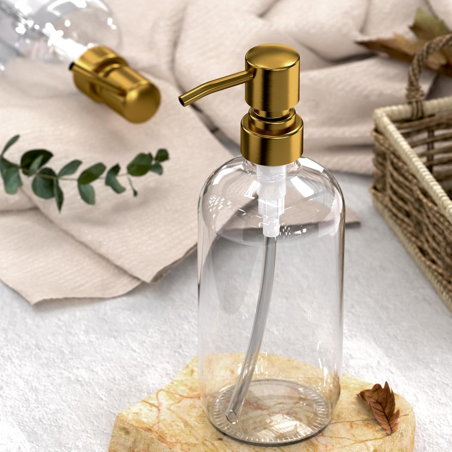 AmazerBath Soap Dispenser, 2 Pack Glass Soap Dispenser with Pump Stainless Steel, 17OZ