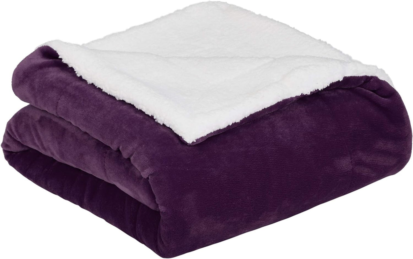 NEW in BAG - Amazon Basics Ultra-Soft Micromink Sherpa Blanket, Throw, Plum - Retail $28