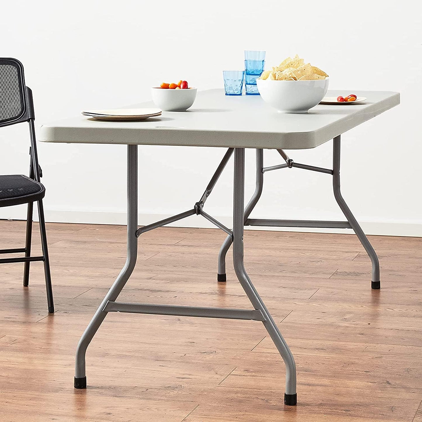 Office Star Resin Multipurpose Rectangle Folding Table for Indoor or Outdoor Use, 6 Feet Light Gray - Retail $181