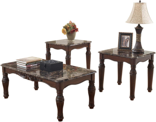 Signature Design by Ashley North Shore Traditional Faux Marble 3-Piece Table Set, Includes Coffee Table and 2 End Tables, Dark Brown - Retail $369