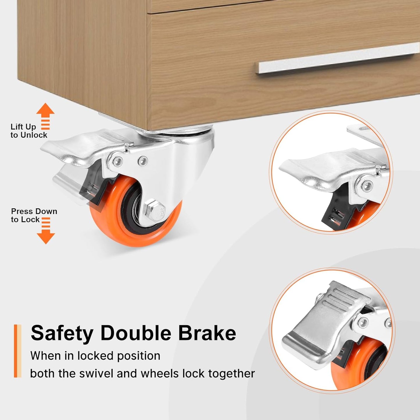 W B D WEIBIDA 5 inch Swivel Caster Wheels with Dual Locking, Heavy Duty Castors Set of 4, Silent Rolling, Top Plate Casters for Cart, Workbench, Furniture (Hardware Kits)
