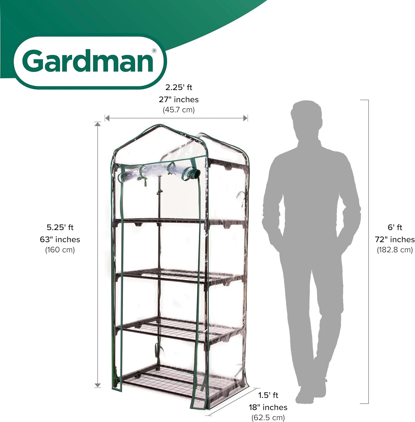 Gardman R687 4-Tier Mini Greenhouse, 27in Long x 18in Wide x 63in High, Black - Retail $60