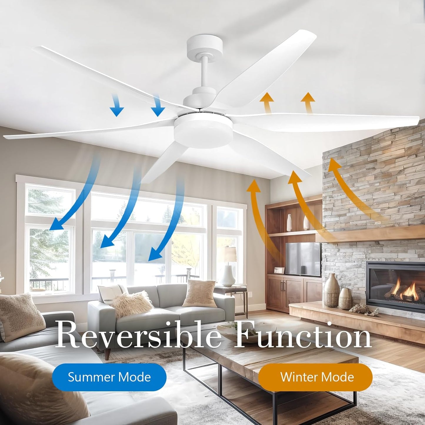 VACILL 65 inch Large Ceiling Fan with Light and Remote,6 Blades,Noiseless DC Motor,LED Light Dimmable,6 Speed Levels,White - Retail $129