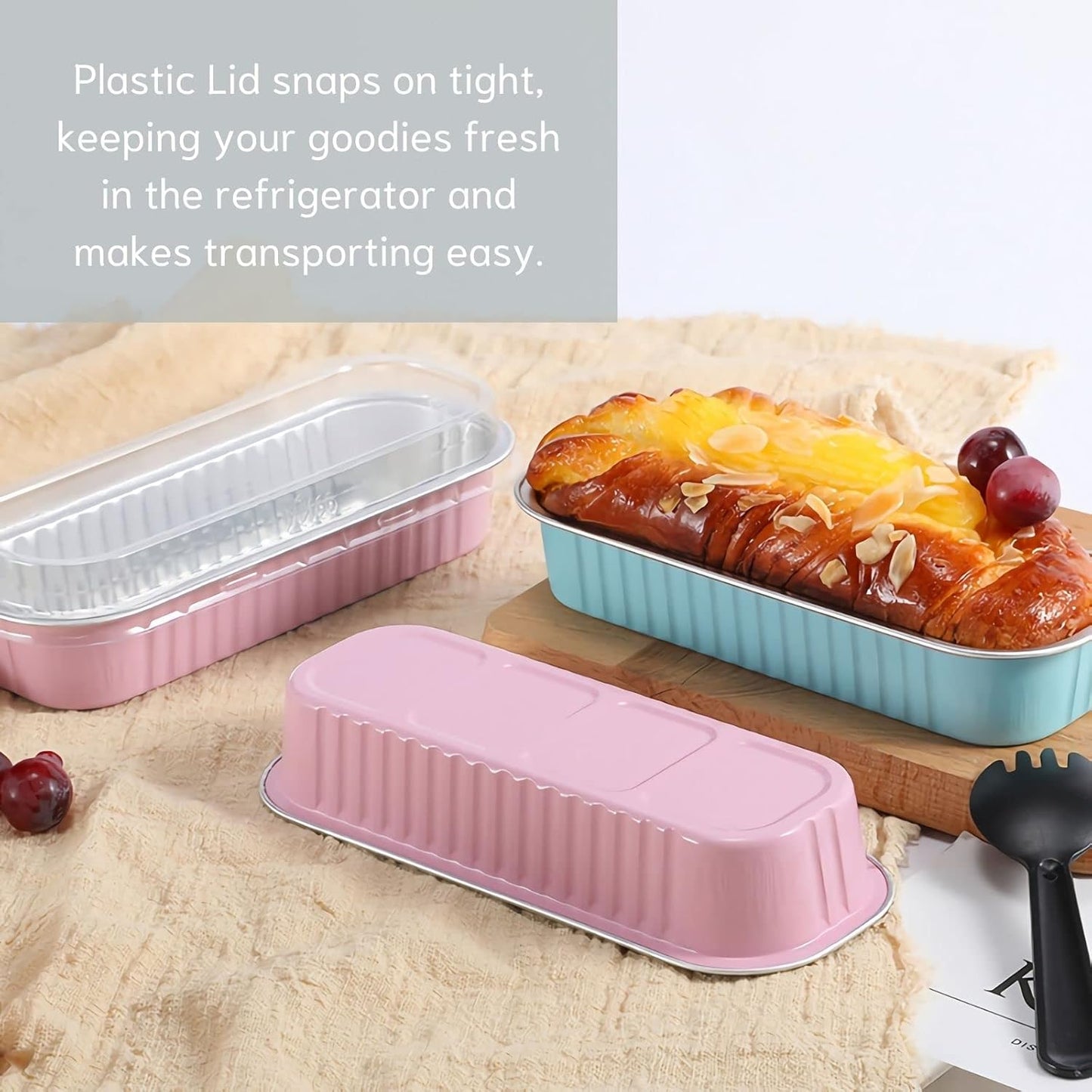 Mini Loaf Baking Pans with Lids and Spoons (50 Pack, 6.8oz) Rectangle Aluminum Foil Baking Pans Tins Containers - Cupcake Containers Wrappers Cheesecake Creme Brulee Ramekins