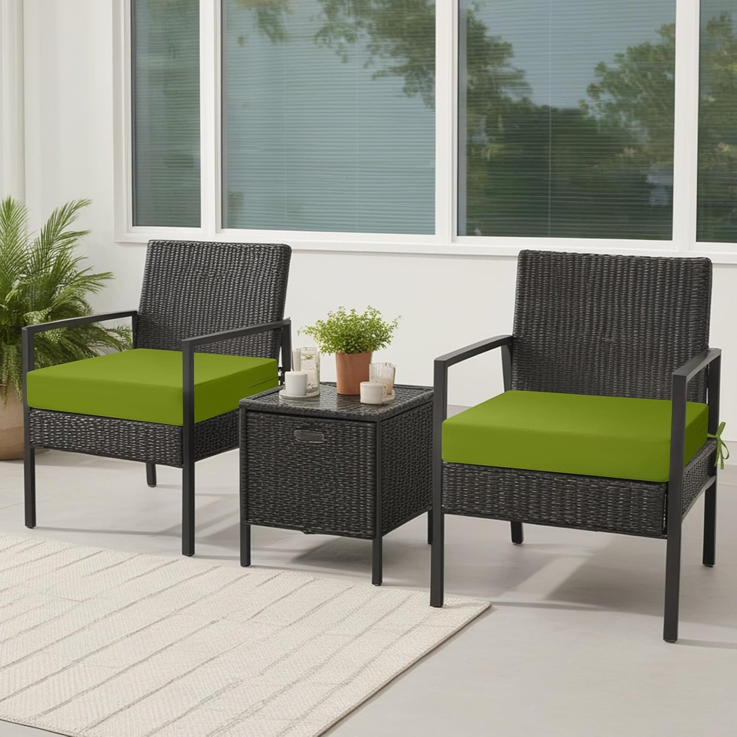 idee-home Outdoor Chair Cushions Set of 2, Waterproof Outdoor Seat Cushions for Patio Furniture, Outside Replacement Chair Pad with Ties for Lawn Deck Porch, 24 x 24 Green