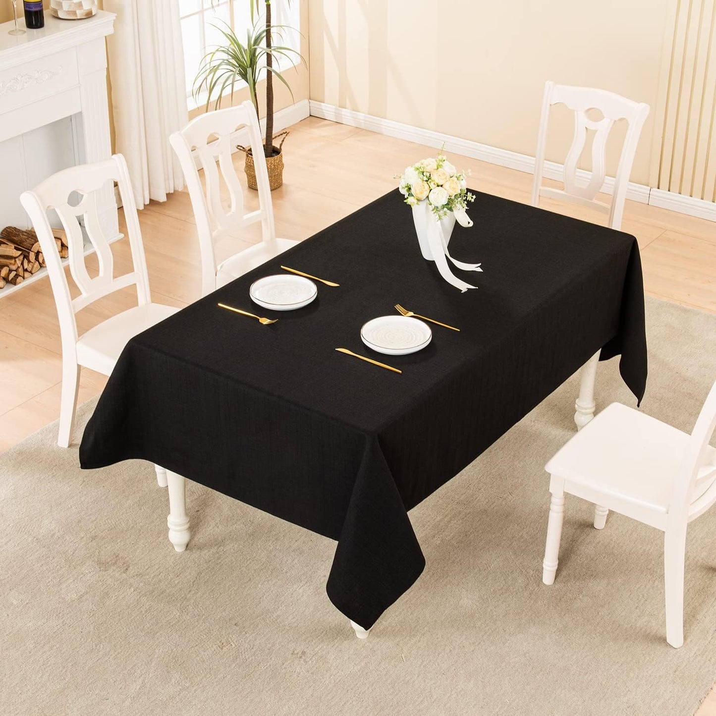 NEW - BALCONY & FALCON Rectangle Tablecloth Washable Wrinkle Resistant and Water Proof Table Cloth Decorative Linen Fabric Tablecloths for Dining Parties Kitchen Wedding and Outdoor Use (Black, 55x70) - Retail $43