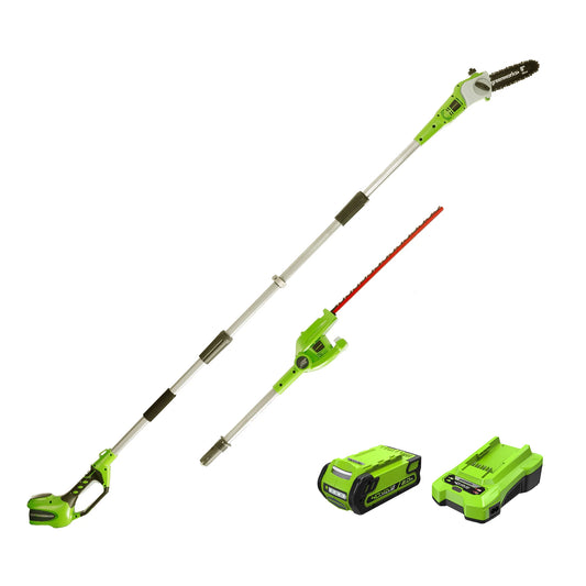 24V 8in Cordless Battery Polesaw & Pole Hedge Trimmer Combo Kit w/ 2Ah USB Battery and Charger- Retail $199