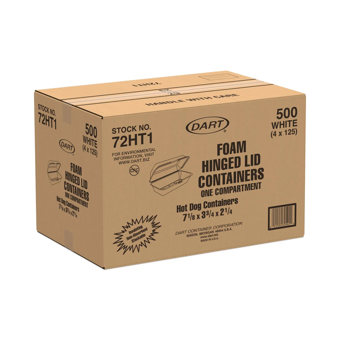 NEW - 1000 ct - Foam Hinged Lid Container, Hot Dog Container, 3.8 x 7.1 x 2.3 - Retail $210