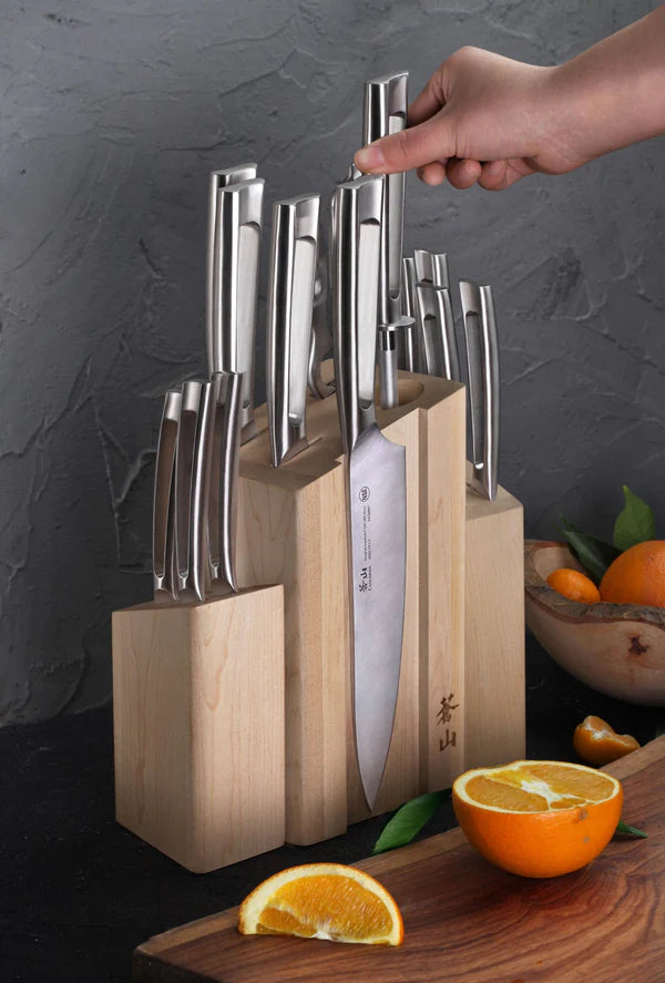 NEW - TN1 Series 14-Piece Magnetic Knife Block Set, Forged Swedish 14C28N Steel, DENALI Maple Block - Retail $849