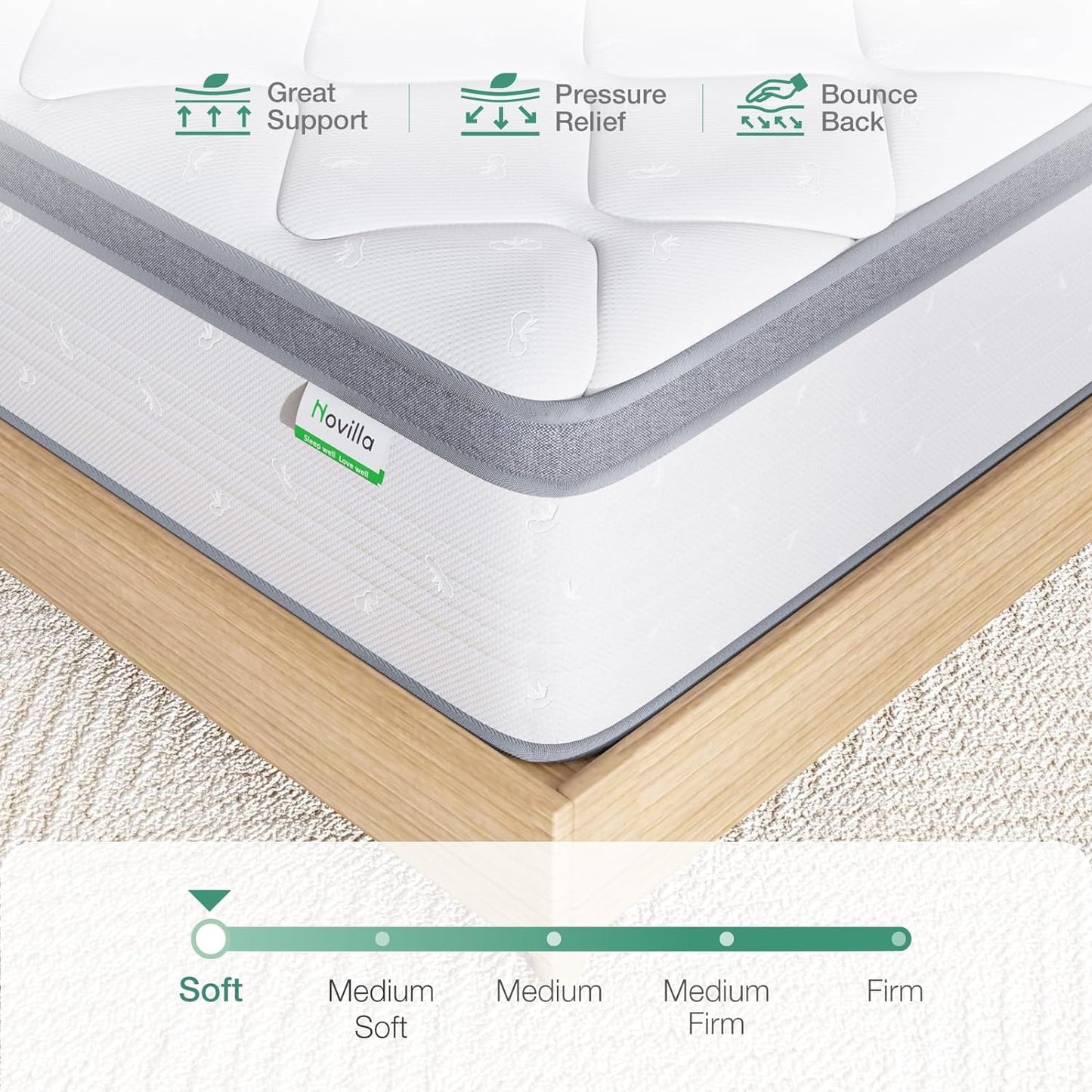 NEW - Novilla Queen Mattress, 12 Inch Hybrid Mattress Queen with Comfort Foam,Innerspring Pillow Top Queen Mattress in a Box, Queen Size Mattress for Pressure & Pain Relief, Soft Feel but Supportive - Retail $225