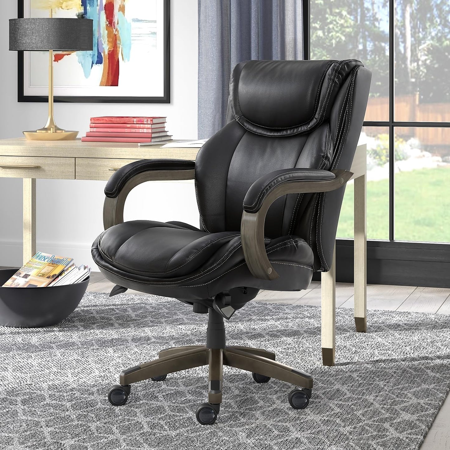 La-Z-Boy Harnett Ergonomic Faux Leather Swivel Executive Chair, Black (46253A) - Retail $379