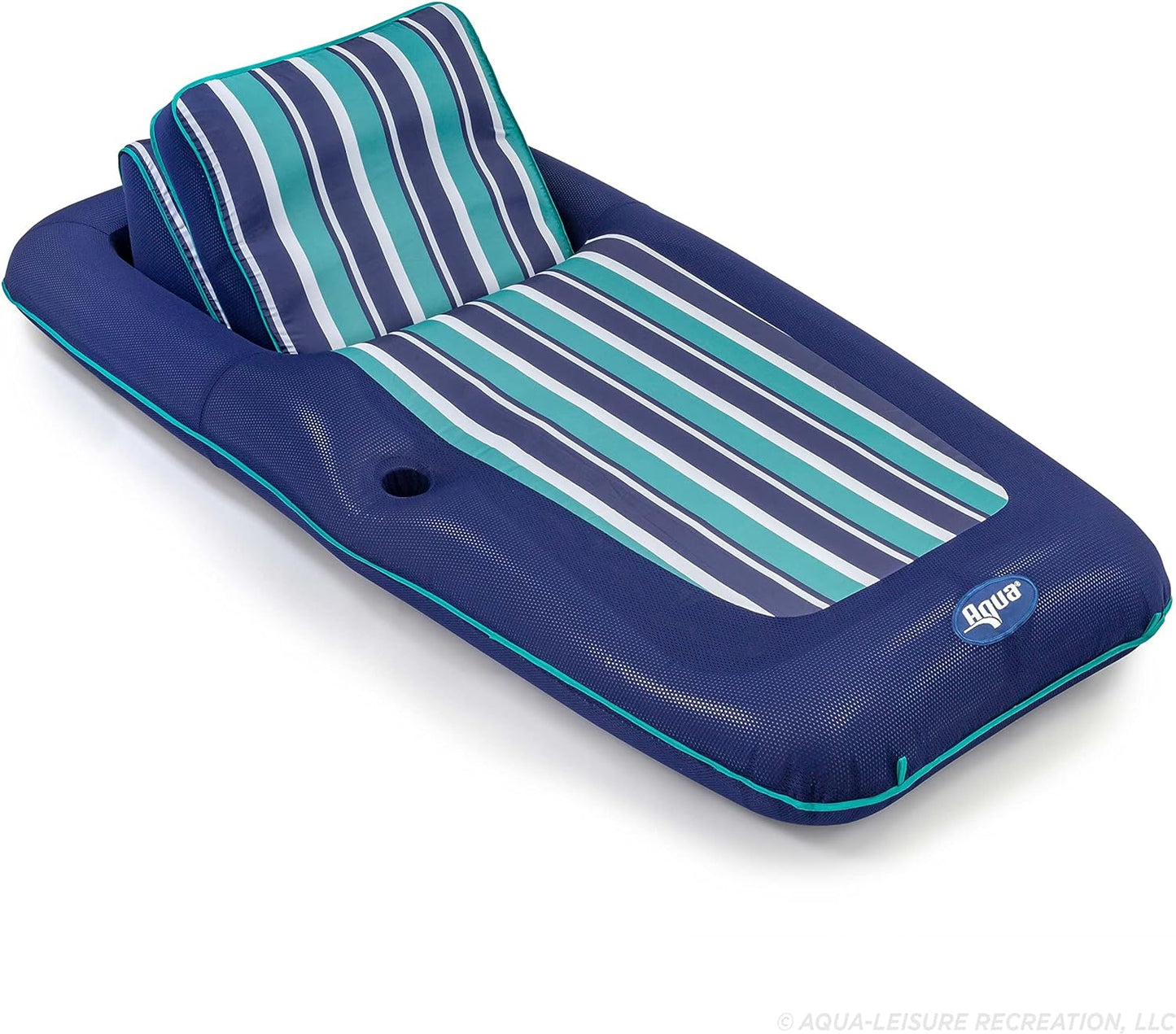 NEW - Aqua Premium Convertible Pool Float Lounge Extra Large Heavy Duty, Inflatable Pool Floats for Adults with Cupholder Navy/Green/White Stripe - Retail $165