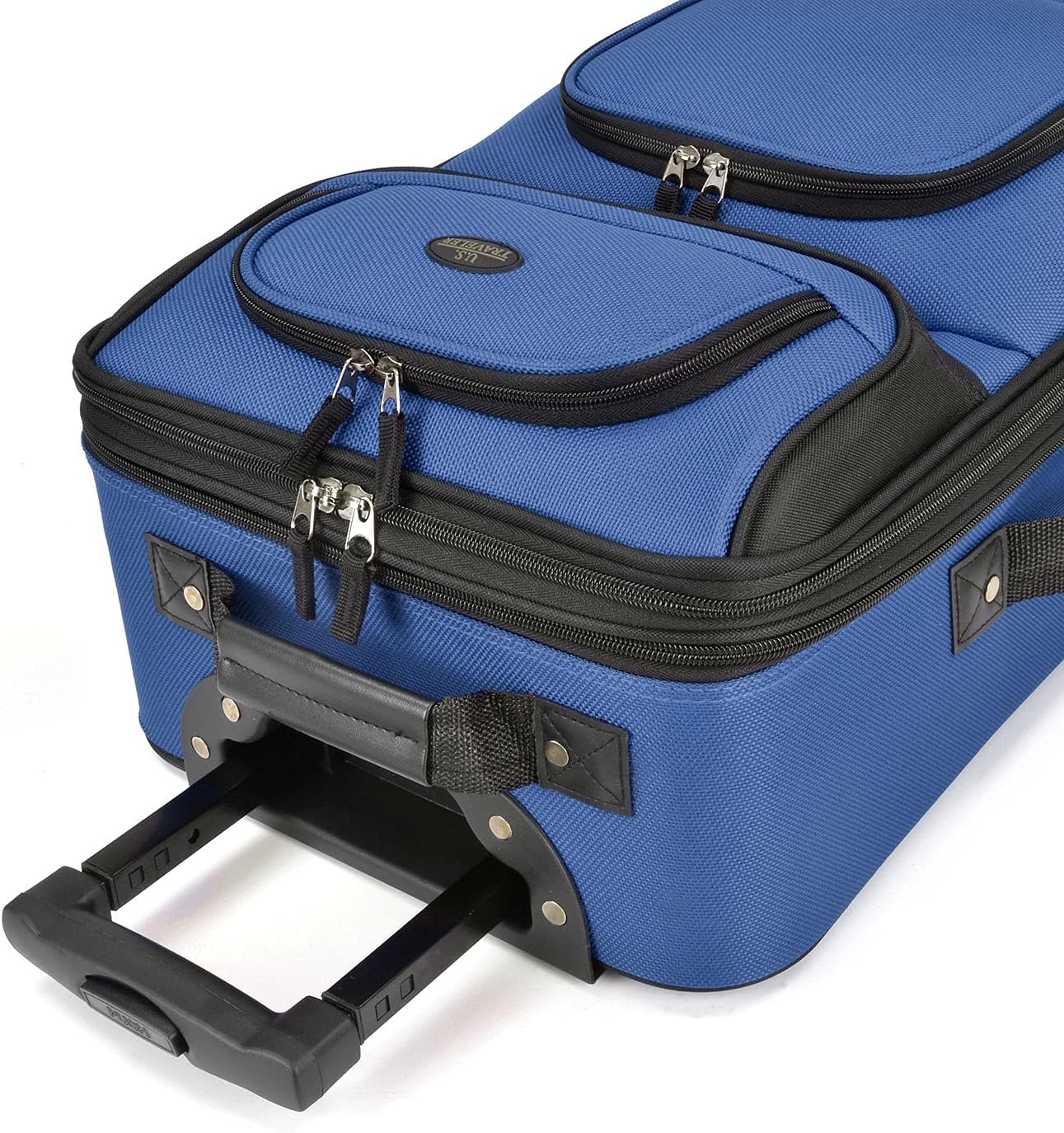 NEW - U.S. Traveler Rio Rugged Fabric Expandable Carry-on Luggage, 2 Wheel Rolling Suitcase, Blue, Set - Retail $50