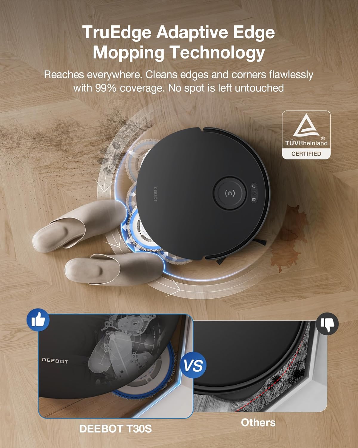 NEW - ECOVACS DEEBOT T30S Combo Robot Vacuum and Mop, All-in-One Cleaning Hub, 11000Pa, ZeroTangle Technology, TruEdge Adaptive Edge Mopping, Dual Self-Emptying, Hot Water Mop Washing, Auto-Mop Lifting - Retail $1199