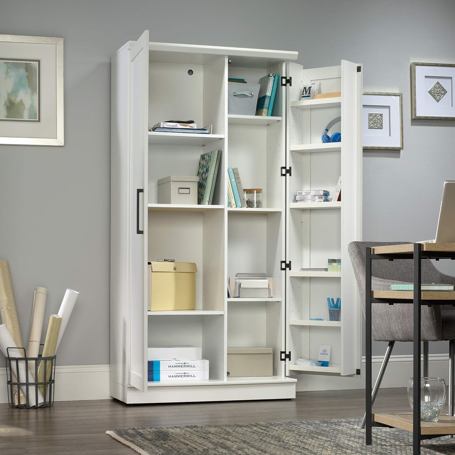 NEW W/Dmg - Sauder HomePlus Storage Pantry cabinets, L: 35.35" x W: 17.09" x H: 71.22", Soft White finish - Retail $242