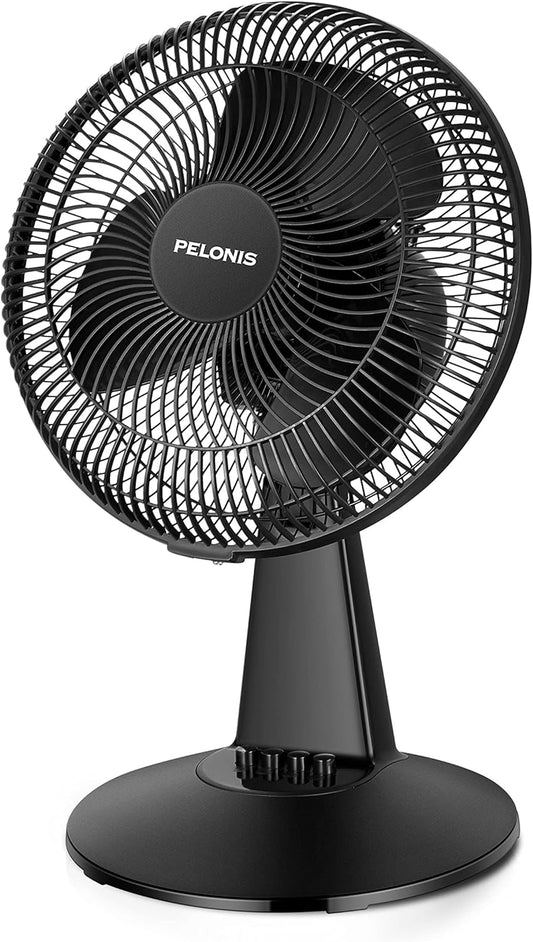 NEW - PELONIS Table Fan 12-Inch Oscillating Table Fan Small Portable Electric Plug-In Desk Fan 3-Speeds Adjustable Tilt Head for Bedroom and Office Black - Retail $29