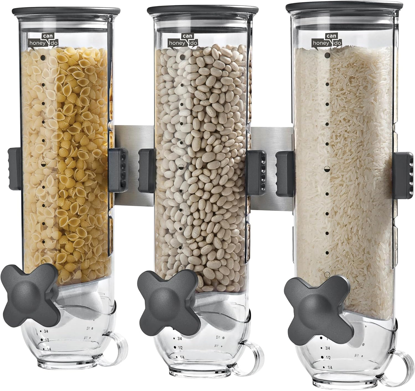 NEW - Zevro Indispensable SmartSpace Wall Mount Triple Dry-Food Dispenser 39 oz,Grey - Retail $46