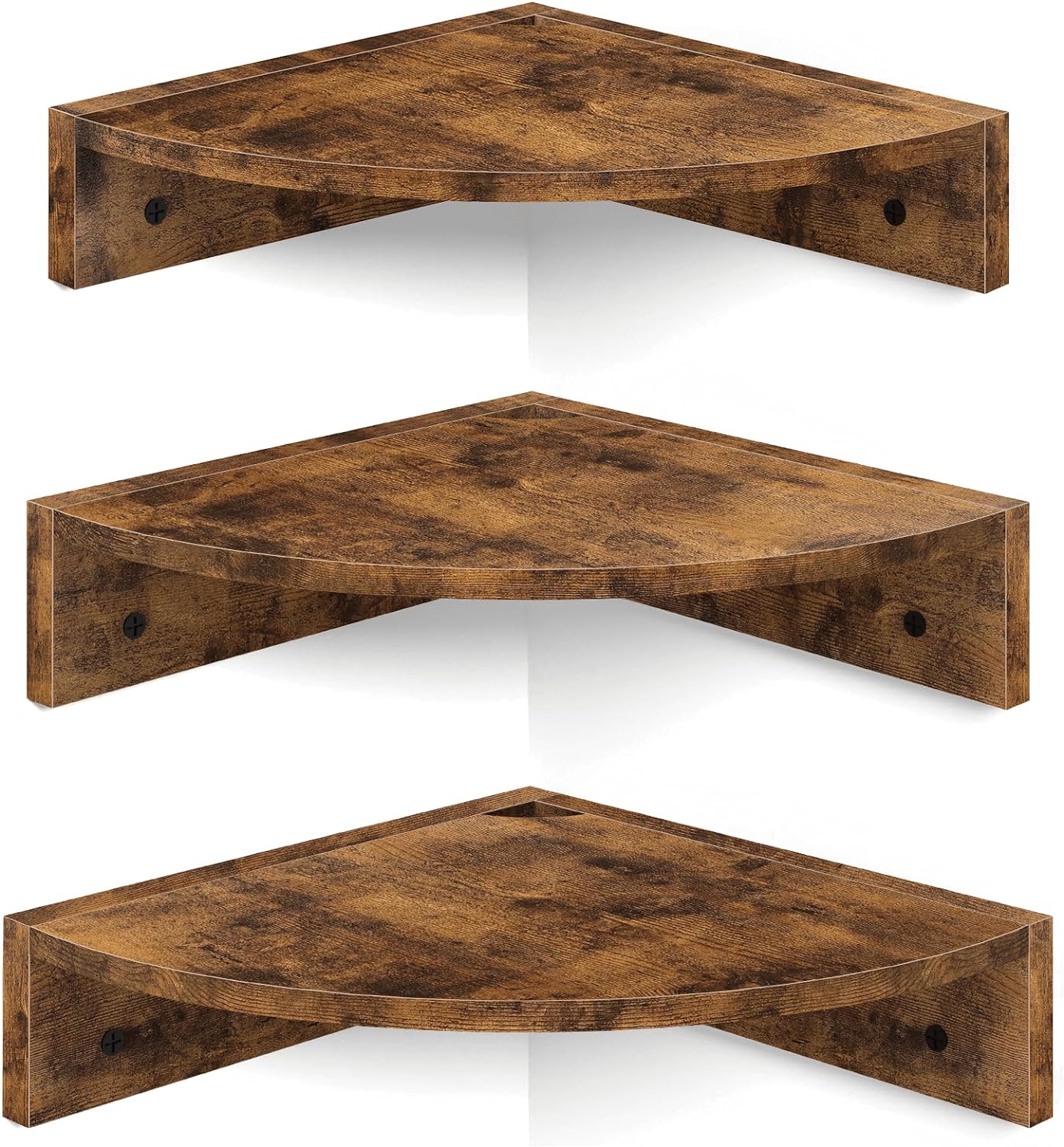Homode Brown Corner Floating Shelves, Set of 3 Corner Shelves Wall Mounted with Cable Hole