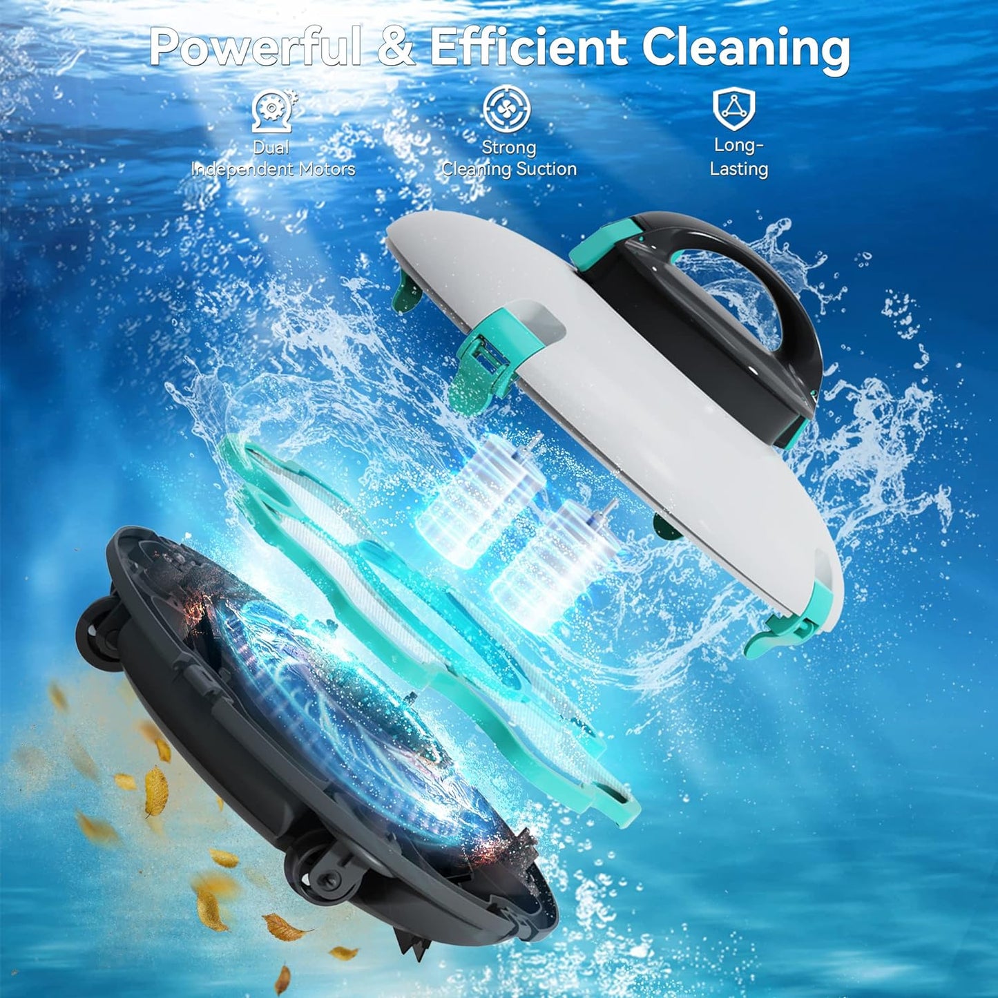 NEW - Lydsto Cordless Robotic Pool Cleaner, Automatic Pool Vacuum, Dual-Motor, Stronger Power Suction, Self-Parking, Ideal for Inground or Above Ground Pools Green - Retail $172