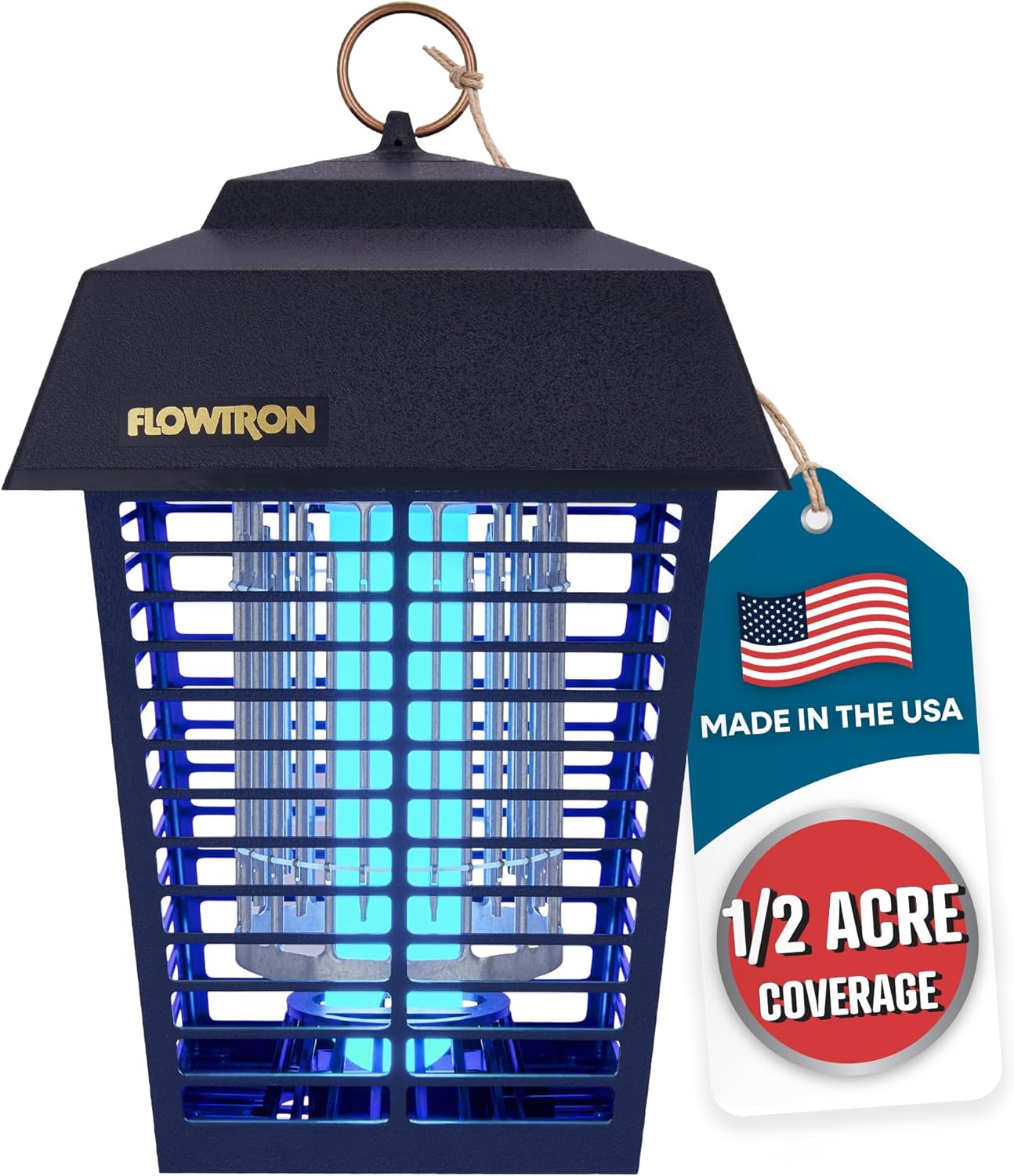 Flowtron Bug Zapper, 1/2 Acre of Outdoor Coverage with Powerful 15W Bulb & 5600V Instant Killing Grid, Electric Insect, Fly & Mosquito Zapper, Made in The USA - Retail $49