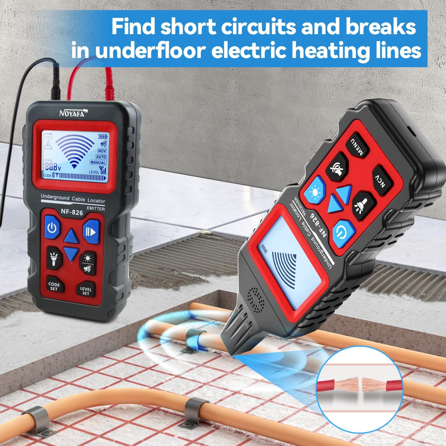NOYAFA NF-826 Underground Cable Locator Wire Tracker, for Dog Fence Cables Irrigation, Wall and Underground Pipeline Wire Detector
