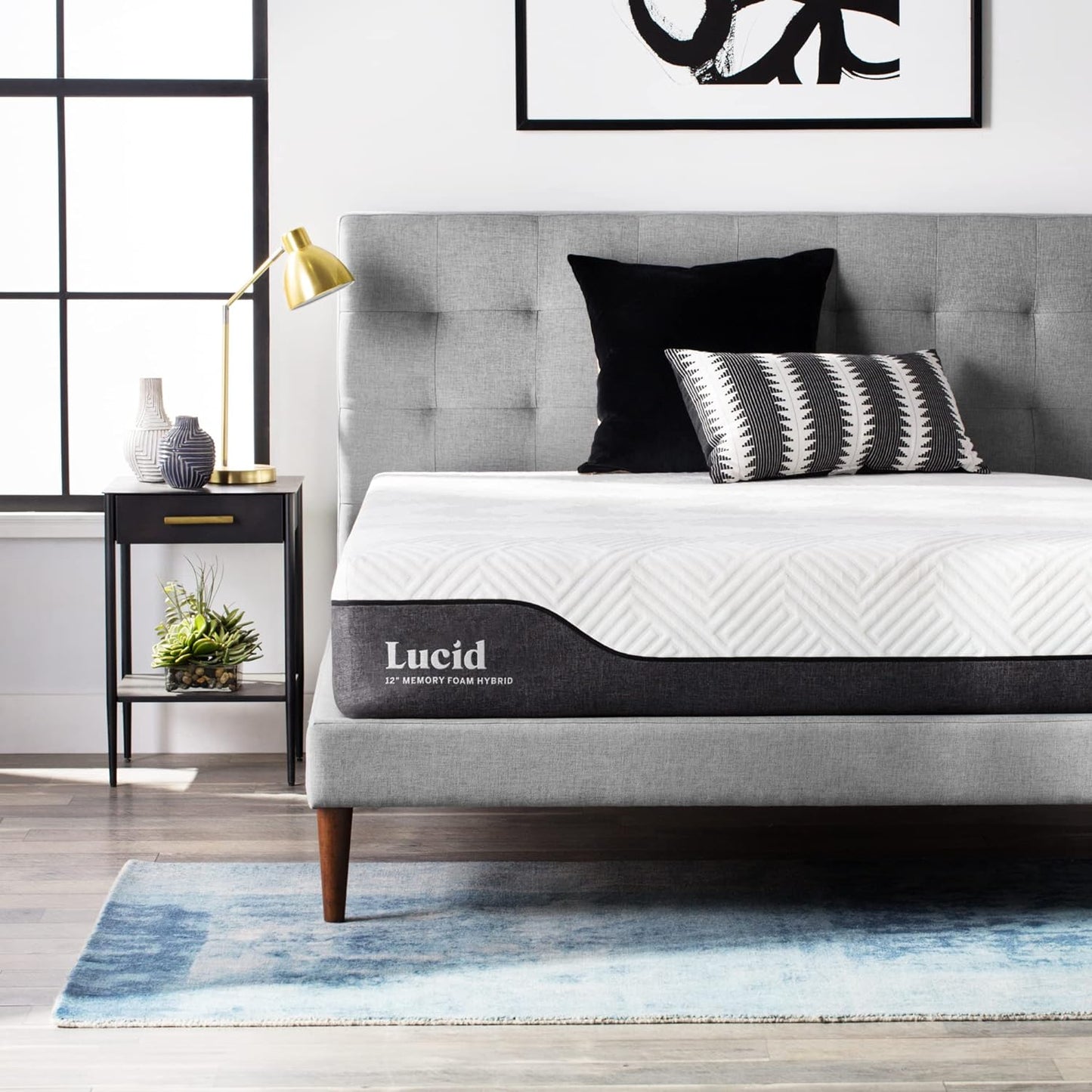 NEW - LUCID 12 Inch FULL Hybrid Mattress - Bamboo Charcoal and Aloe Vera Infused - Memory Foam and Encased Springs - Medium Plush Feel - Bed in a Box - Pressure Relief and Motion Isolation - Retail $442