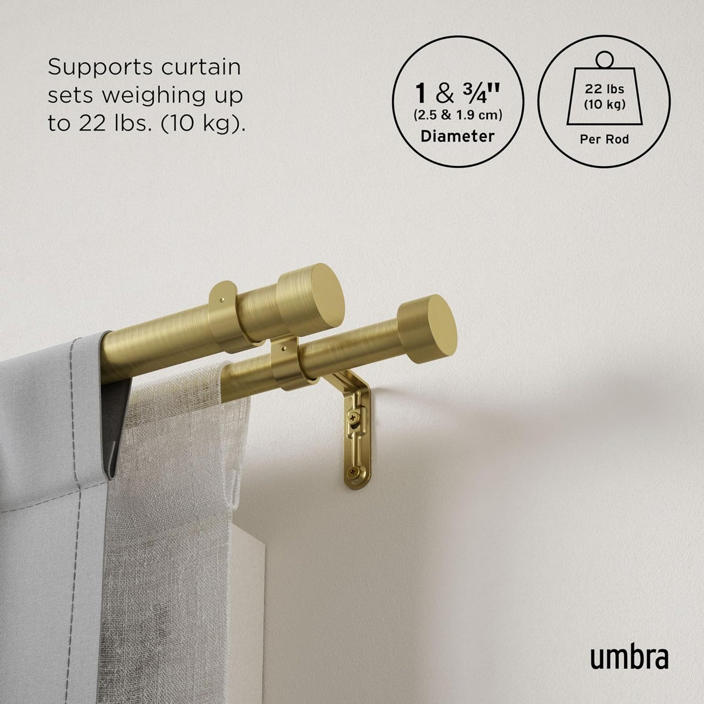 Umbra Cappa Double Curtain Rod (120-180-Inch, Brass) - Retail $45