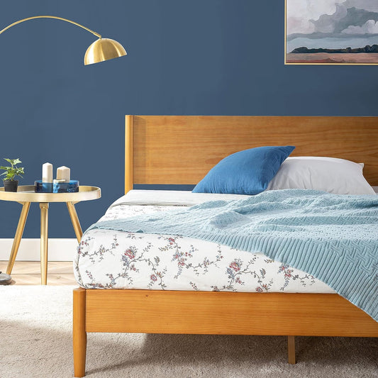 NEW - ZINUS QUEEN Allen Mid Century Wood Platform Bed Frame / Solid Wood Foundation / Wood Slat Support / No Box Spring Needed / Easy Assembly, Queen - Retail $305