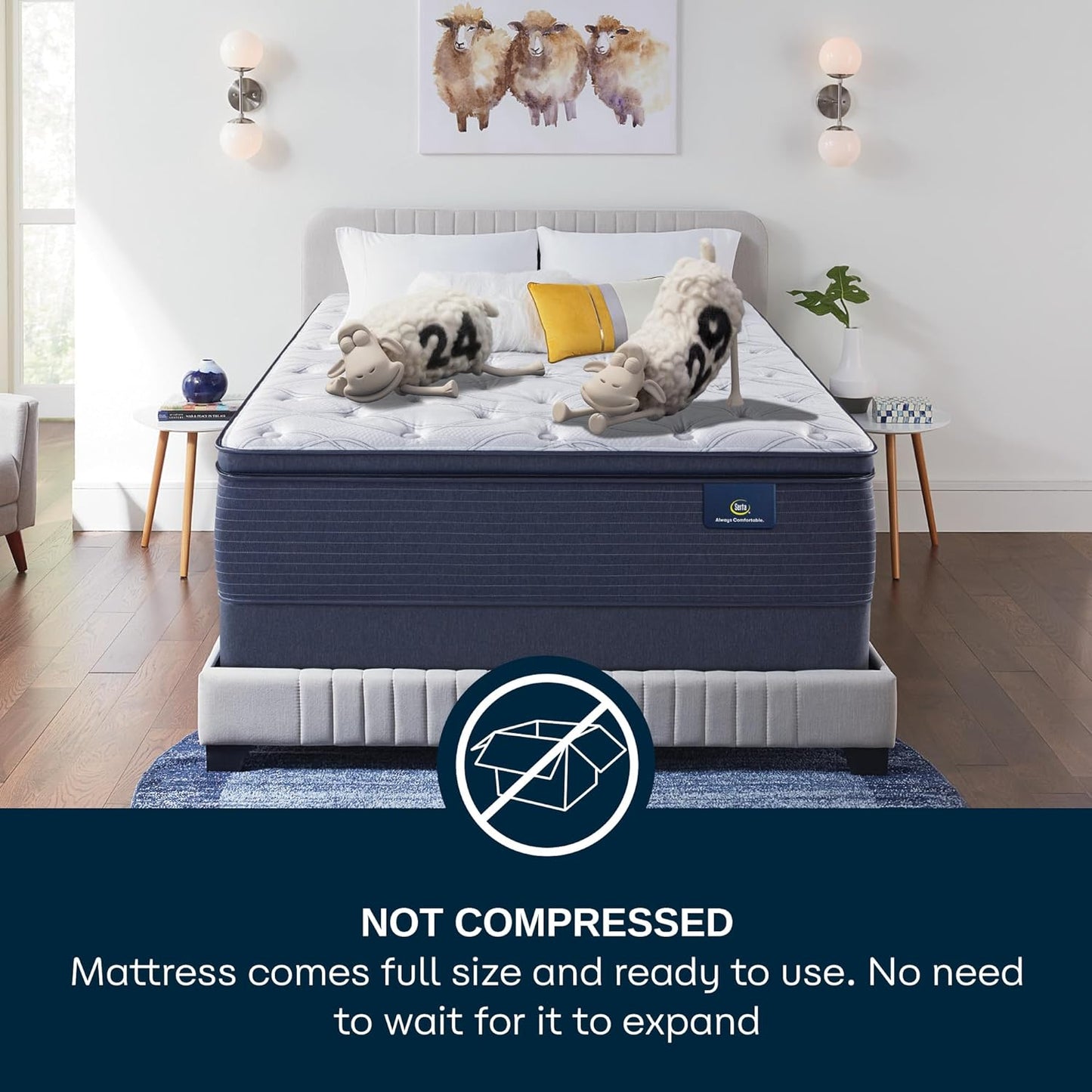 NEW - Serta Cal King - 15" Clarks Hill Elite Plush Pillow Top Cal King Mattress, Comfortable, Cooling, Supportive, CertiPur-US Certified,White/Blue - Retail $899