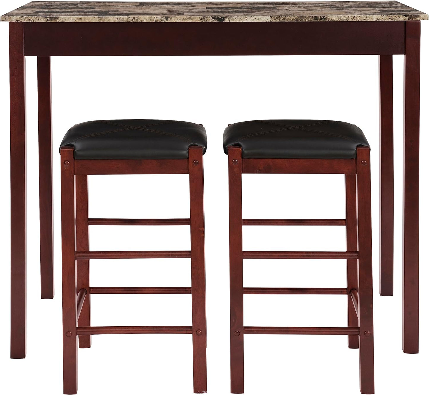 NEW - Linon Brown 3-Piece Table Faux Marble Tavern Set, 42" w x 22.25" d x 36" h - Retail $121