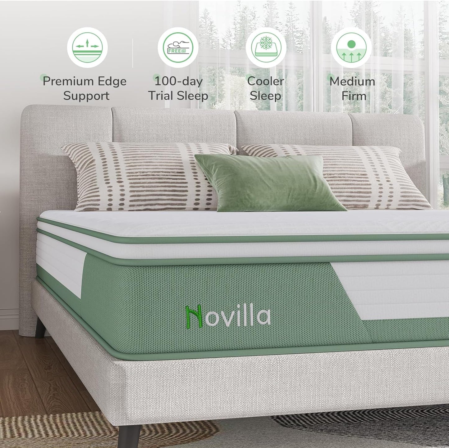 NEW - Novilla QUEEN Mattress , 12 Inch 5-Zone Hybrid Mattress with Gel Memory Foam for Pressure Relief & Cool Sleep, Midume Firm Queen Mattress in A Box - Retail $302