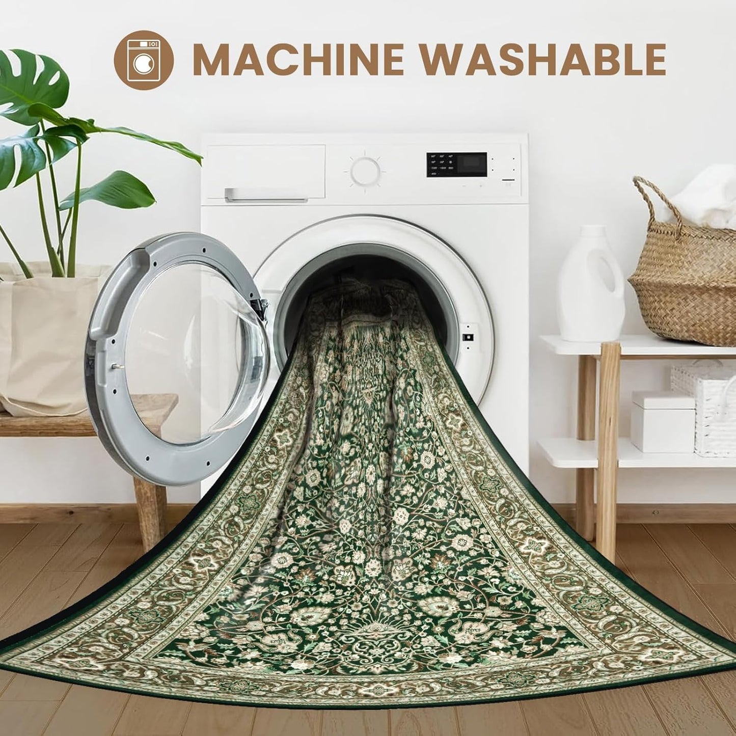 Area Rug 6x9 Washable Living Room Rug, Vintage Soft Boho Non-Slip/Non-Shedding Print Floor Carpet for Dining Room, Bedroom-Cyan