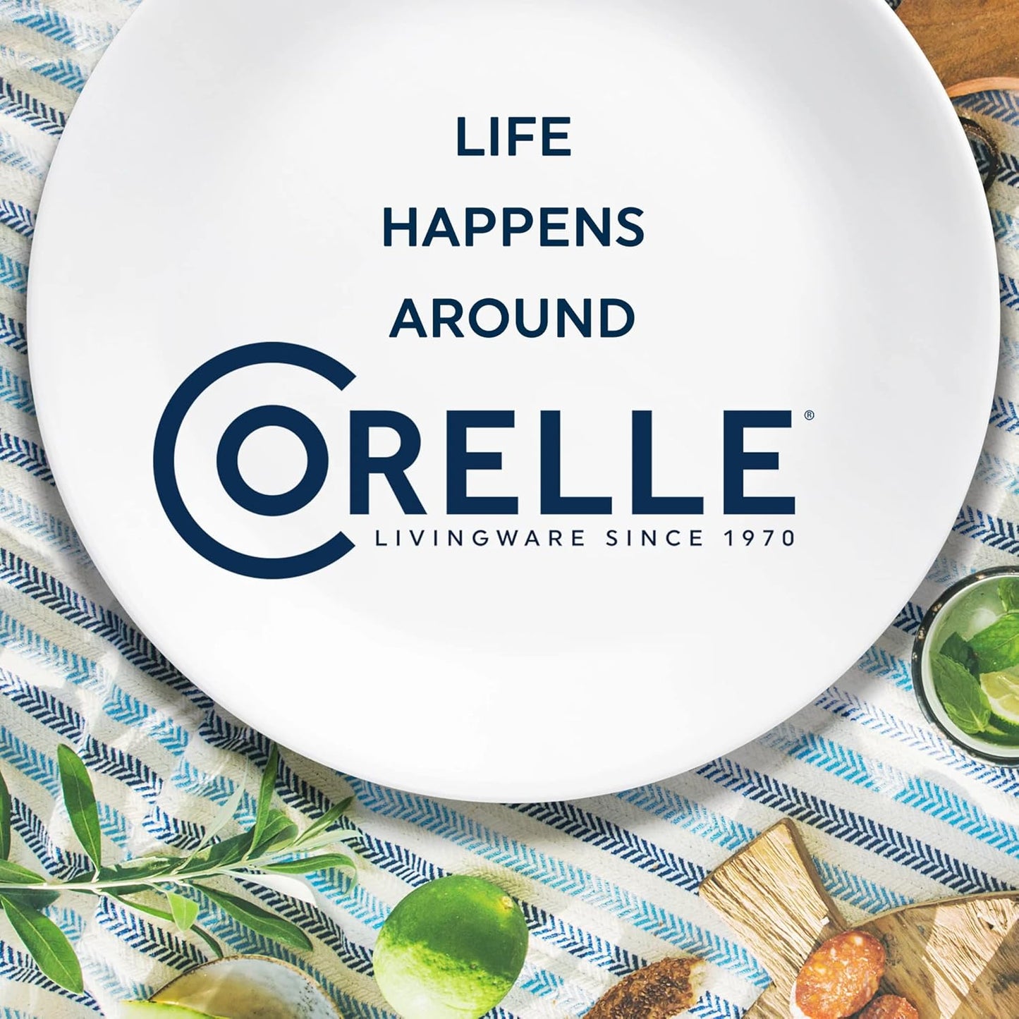 Corelle Vitrelle 6-Piece Salad Plates Set Triple Layer Glass and Chip Resistant, 8-1/2-Inch Lightweight Round Plates, Winter Frost White