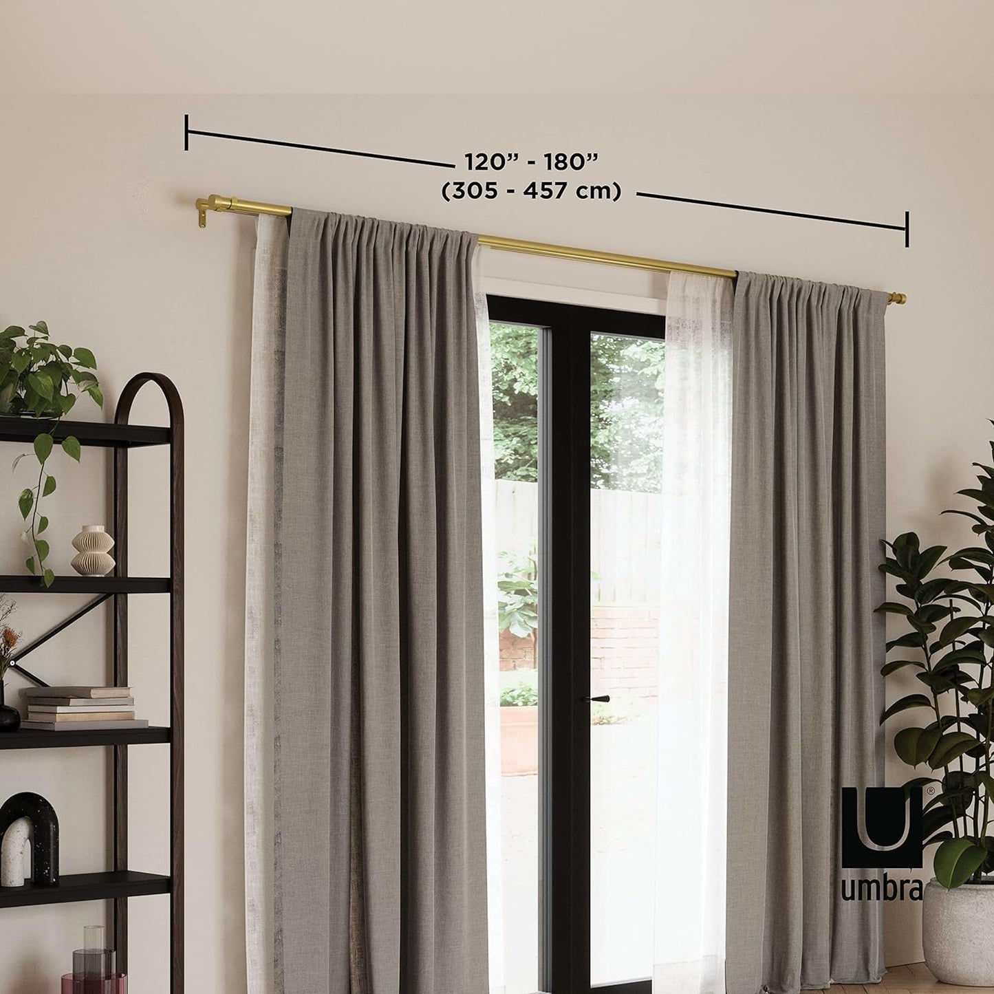 Umbra Cappa Double Curtain Rod (120-180-Inch, Brass) - Retail $45