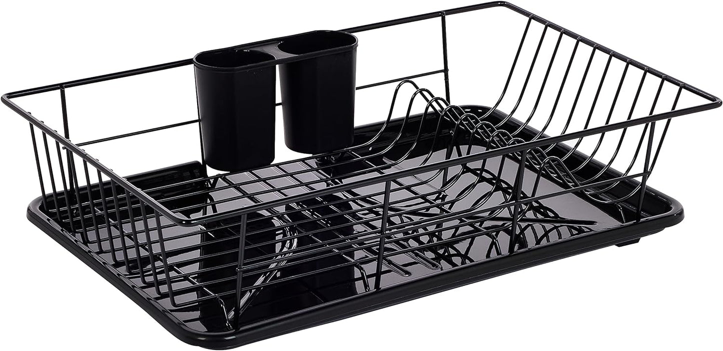 NEW- Sweet Home Collection Dish Drainer Drain Board and Utensil Holder Simple Easy to Use, 17" x 12" x 5", Black - Retail $16