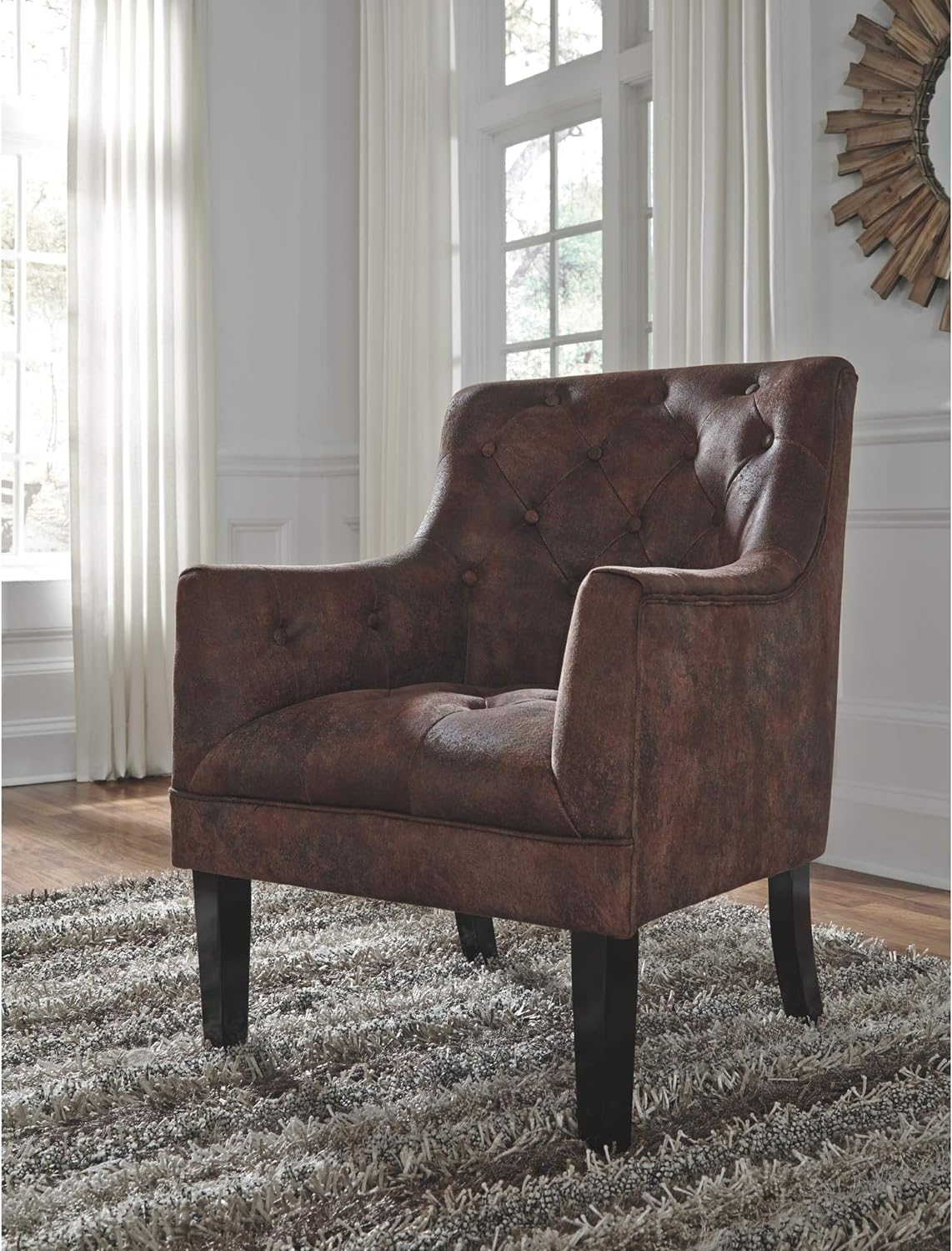 Signature Design by Ashley Drakelle Faux Leather Distressed Tufted Accent Chair, Brown - Retail $239