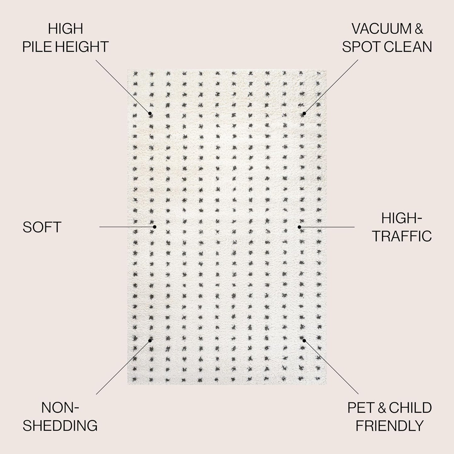 JONATHAN Y MOH400A-8 Pele Modern Geometric Shag Indoor Area-Rug Bohemian Polka Dot Easy-Cleaning Bedroom Kitchen Living Room Non Shedding, 8 X 10, White/Black - Retail $101