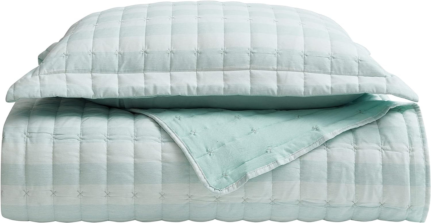 NEW - Sweet Home Collection Quilt Sets Prewashed Checkered Plaid Embroidered Vintage Soft and Luxurious Bedding with Pillow Shams, Teal, King - Retail $64