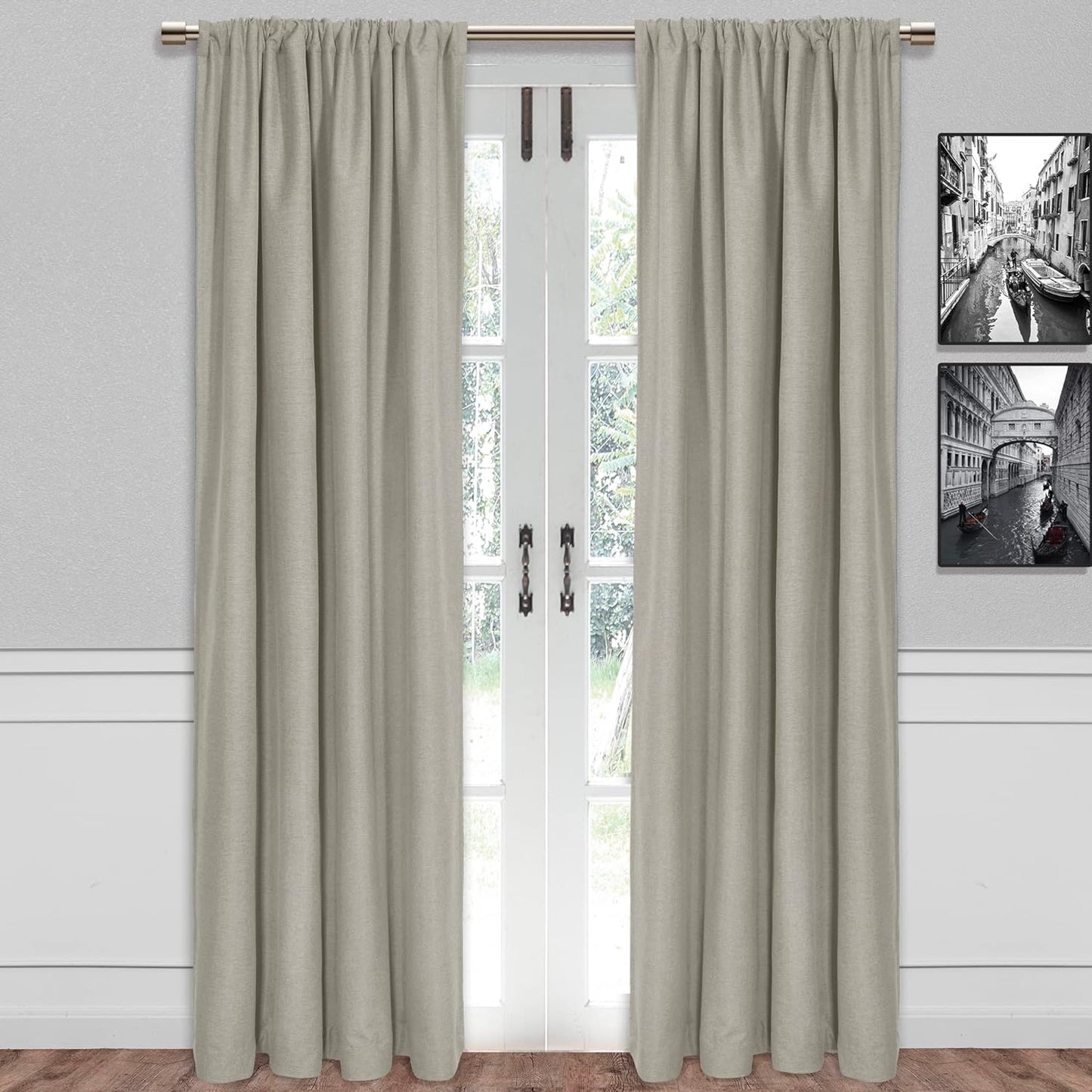 SUN+BLK Bradley Total Blackout Curtain Textured Thermal Insulated 1 Panel with Rod Pocket, Khaki, 52x84, Wide Width - Retail $24