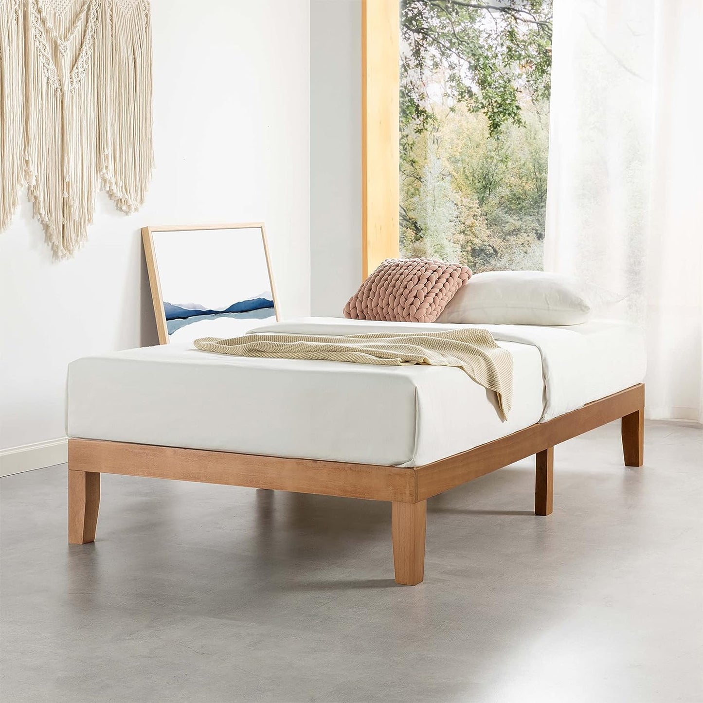 NEW - Mellow TWIN Naturalista Classic 12-Inch Solid Wood Platform Bed | Wooden Slats, No Box Spring Needed, Easy Assembly, Natural Pine - Retail $159