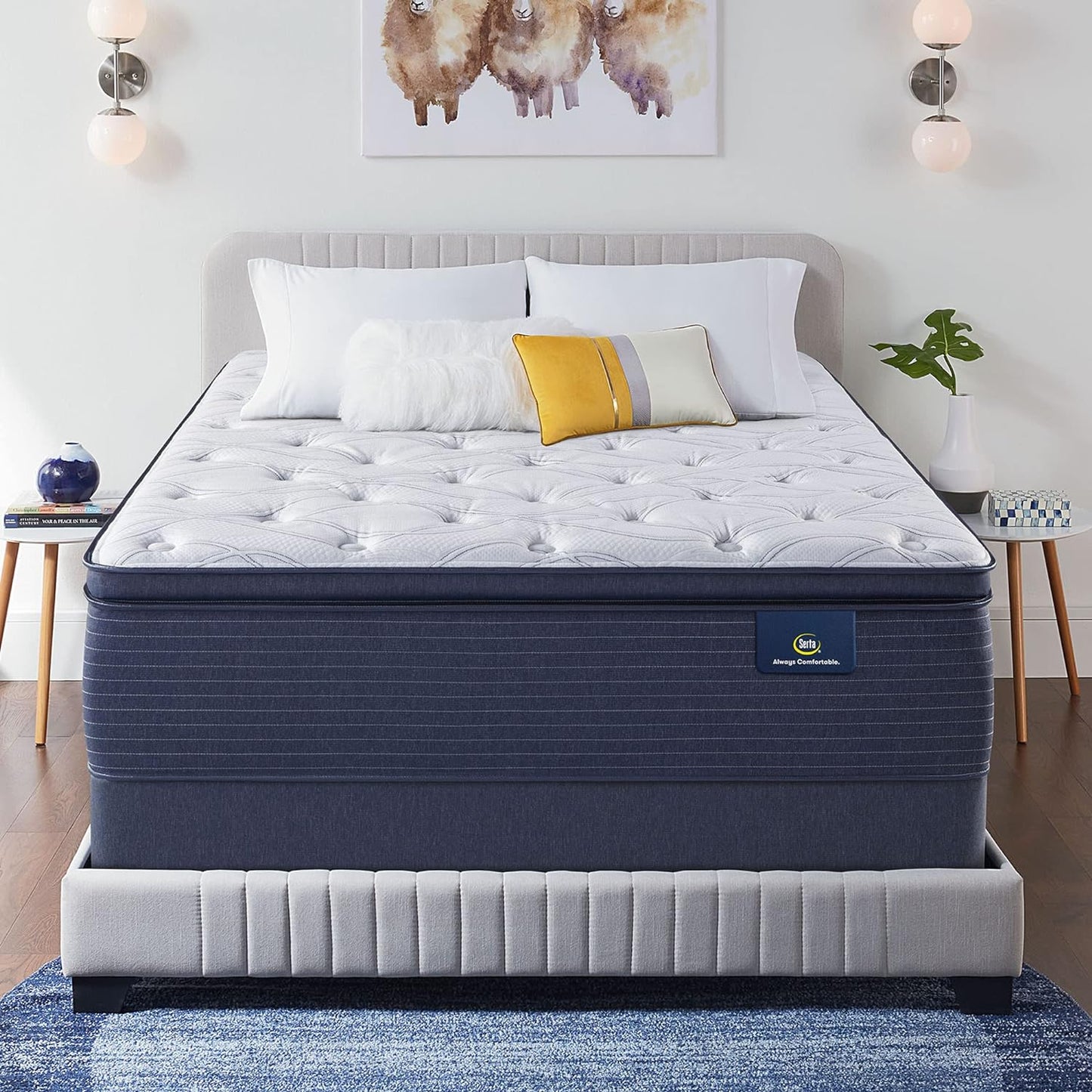 NEW - Serta Cal King - 15" Clarks Hill Elite Plush Pillow Top Cal King Mattress, Comfortable, Cooling, Supportive, CertiPur-US Certified,White/Blue - Retail $899