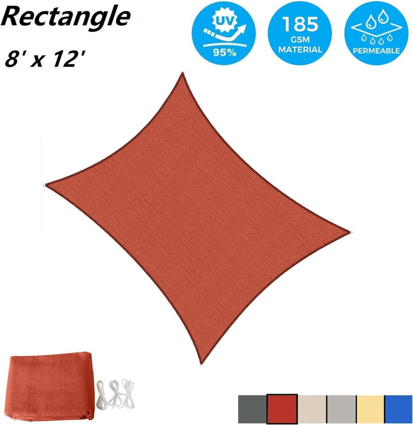 NEW - AsterOutdoor Sun Shade Sail Rectangle 8' x 12' UV Block Canopy for Patio Backyard Lawn Garden Outdoor Activities, Terra - Retail $28