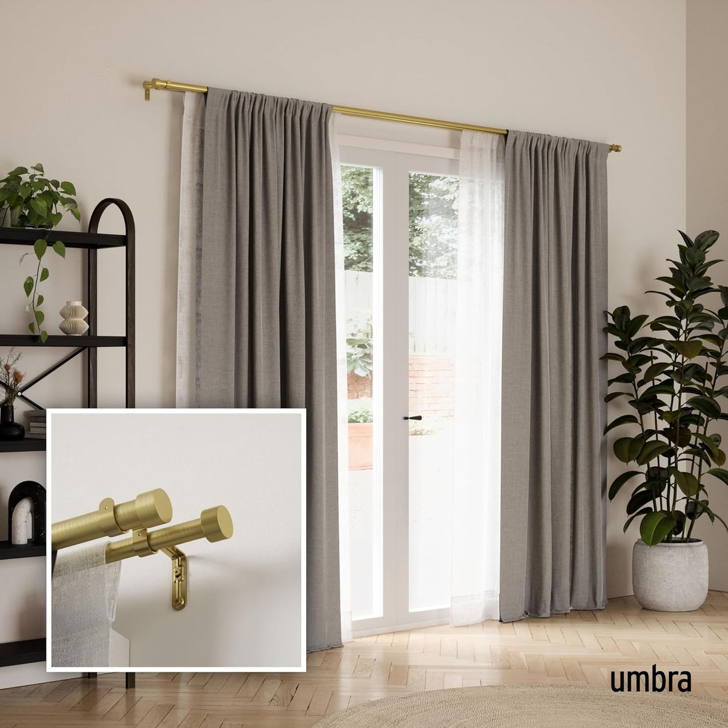 Umbra Cappa Double Curtain Rod (120-180-Inch, Brass) - Retail $45