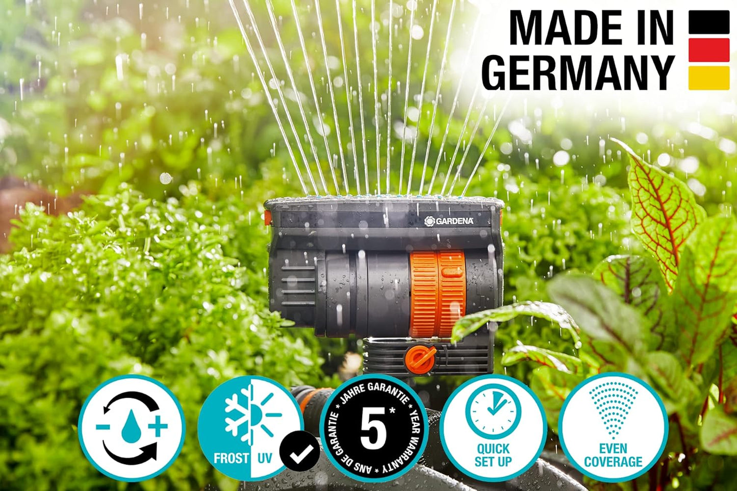 Gardena 69-84BZMX ZoomMaxx 2,300 Sq Ft, Adjustable Sprinkler with Built in Timer Weighted Base for Flexible and Precise Watering, Compatible with Any Hose Brand - Retail $64