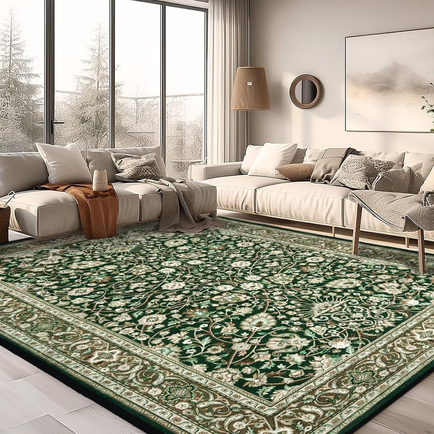 Area Rug 6x9 Washable Living Room Rug, Vintage Soft Boho Non-Slip/Non-Shedding Print Floor Carpet for Dining Room, Bedroom-Cyan