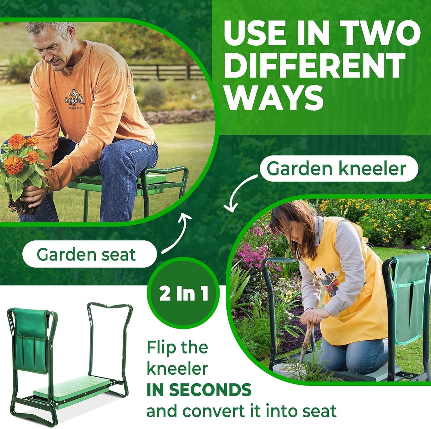 NEW - H&GT Garden Kneeler and Seat, Foldable Garden Stool Heavy Duty Gardening Bench for Kneeling and Sitting to Prevent Knee & Back Pain, Great Gardening Gifts for Women, Grandparents, Seniors, Mom & Dad - Retail $55