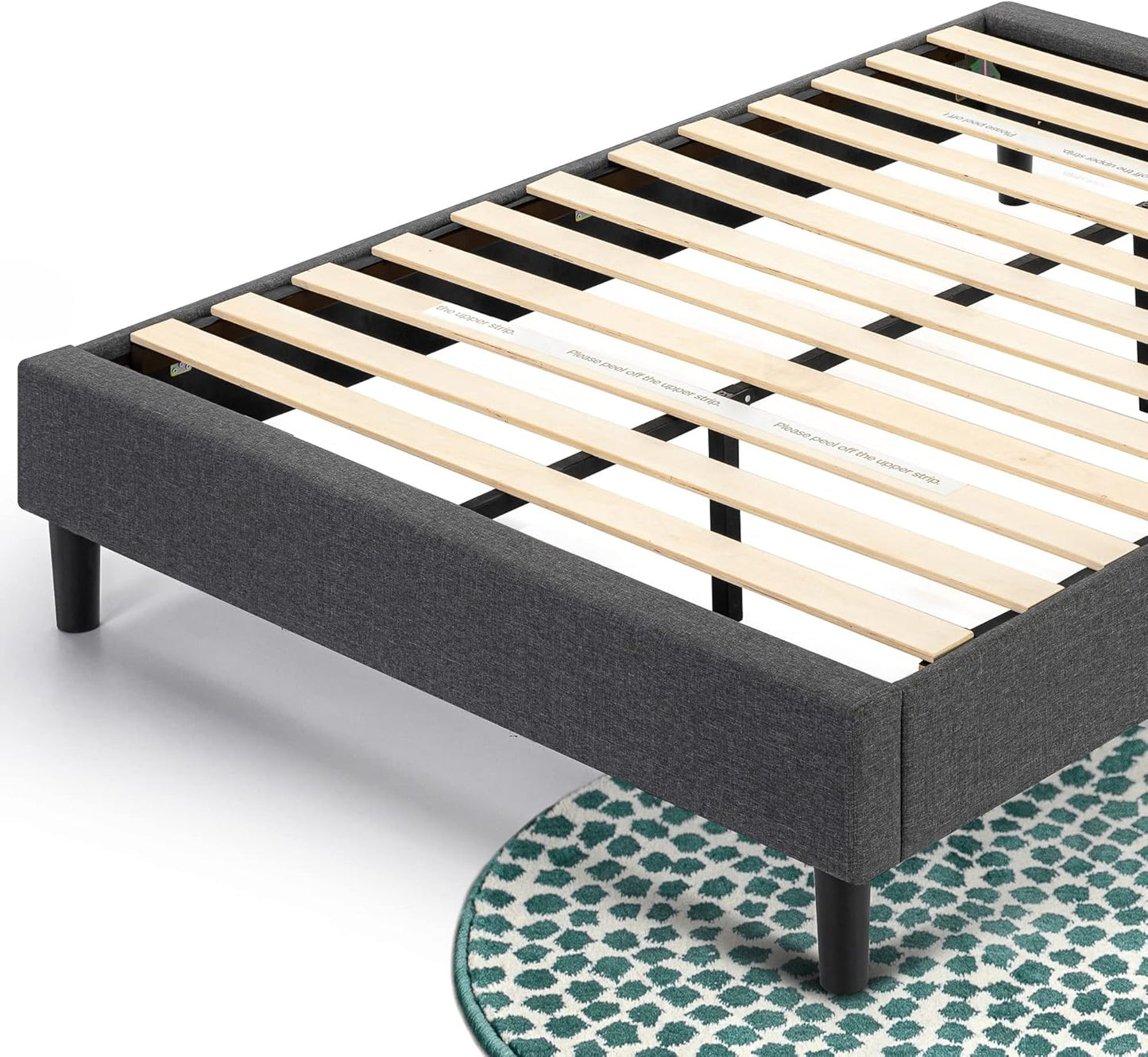 ZINUS QUEEN Curtis Upholstered Platform Bed Frame, Mattress Foundation, Wood Slat Support, No Box Spring Needed, Easy Assembly, Grey