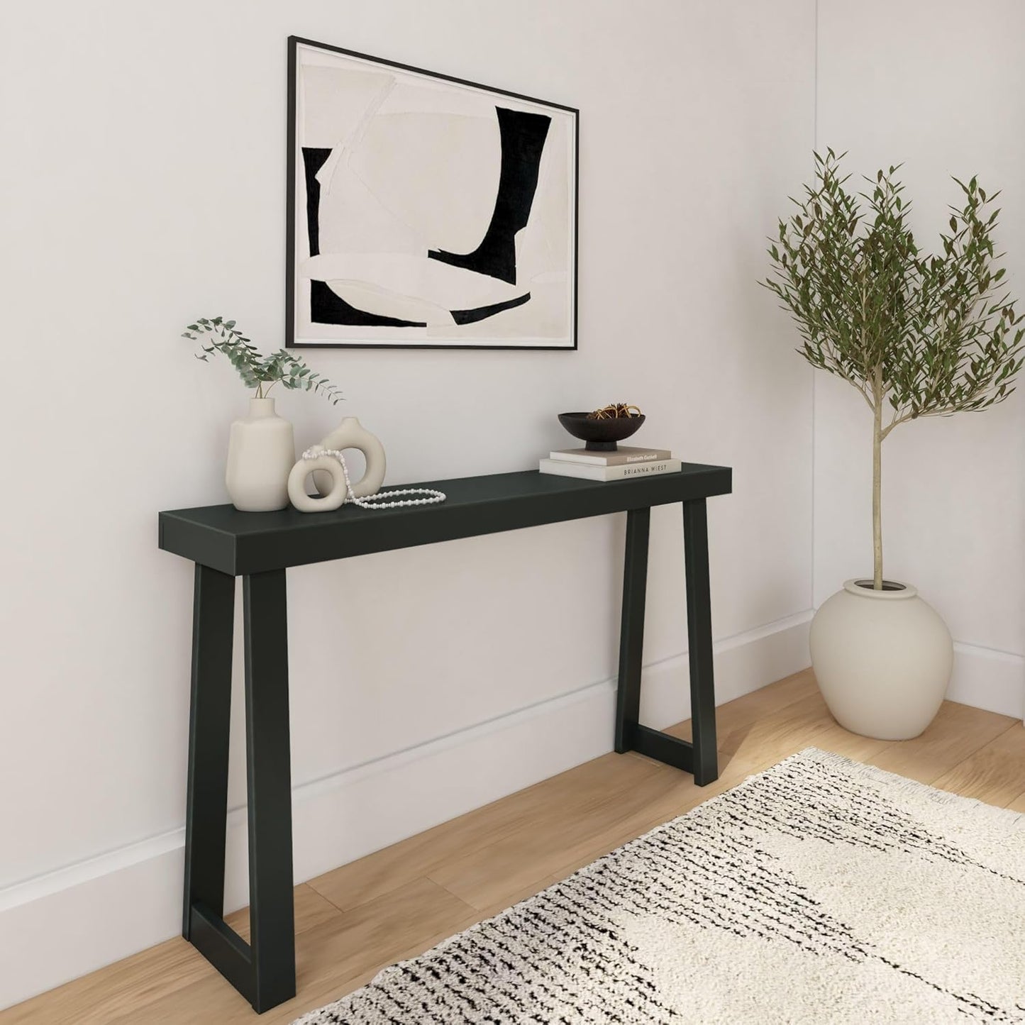 Plank+Beam Solid Wood Console Table, 66 Inch, Sofa Table, Narrow Entryway Table for Hallway, Behind The Couch, Living Room, Foyer, Easy Assembly, Black - Retail $159