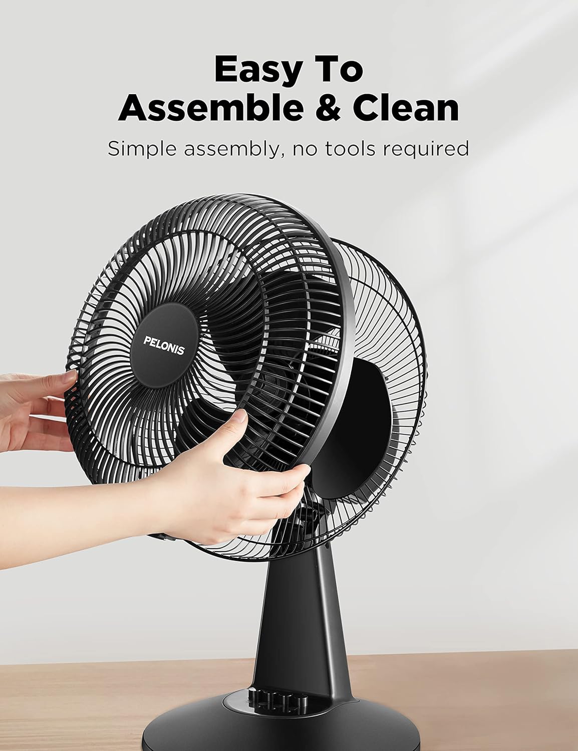 NEW - PELONIS Table Fan 12-Inch Oscillating Table Fan Small Portable Electric Plug-In Desk Fan 3-Speeds Adjustable Tilt Head for Bedroom and Office Black - Retail $29