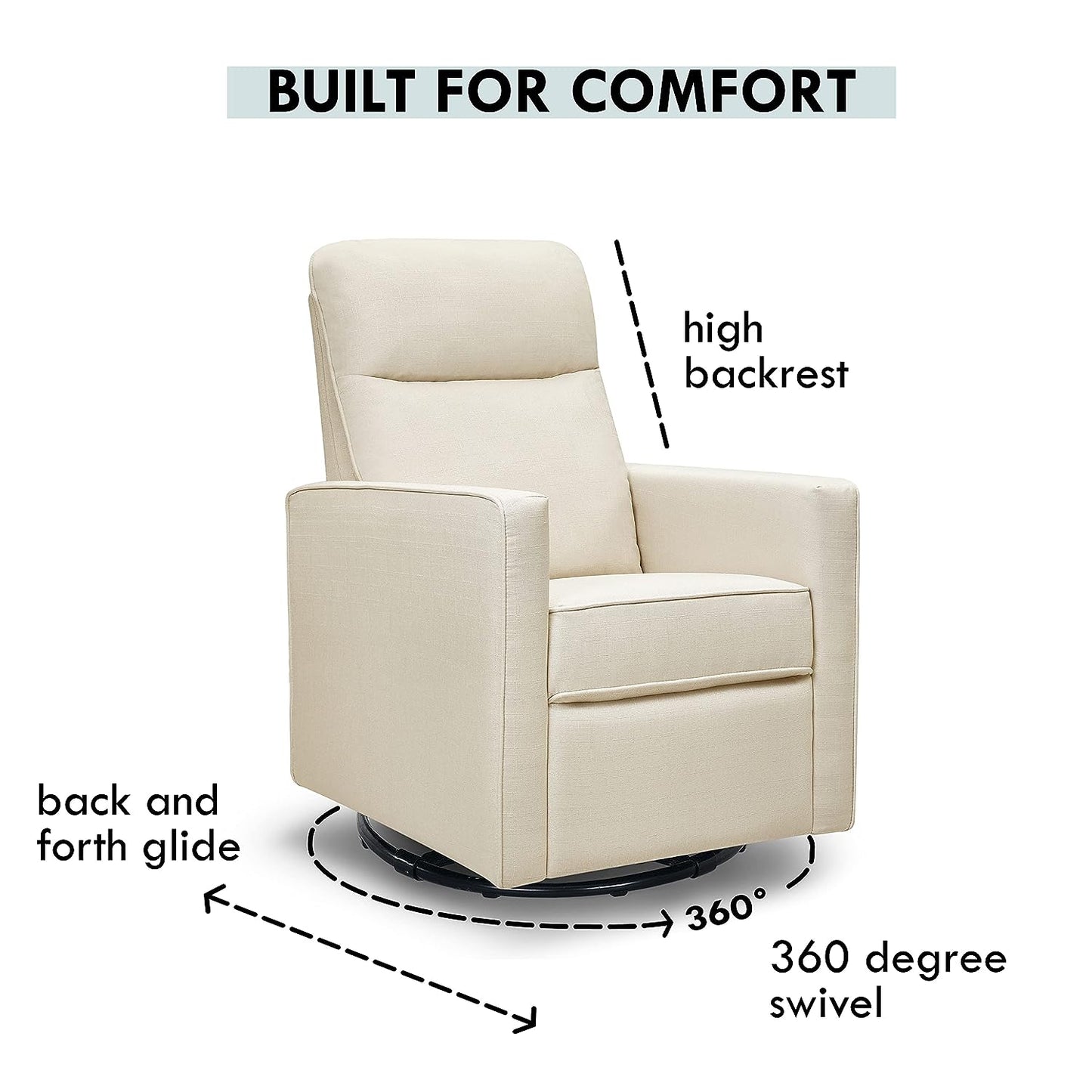 Like NEW - DaVinci Gabby Pillowback Swivel Glider in Natural Oat, Greenguard Gold & CertiPUR-US Certified - Retail $299